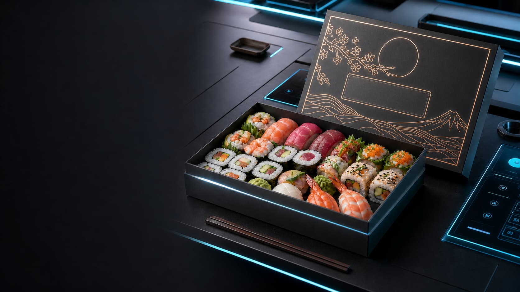 Luxe sushi box met gepersonaliseerde lasergravure op de deksel